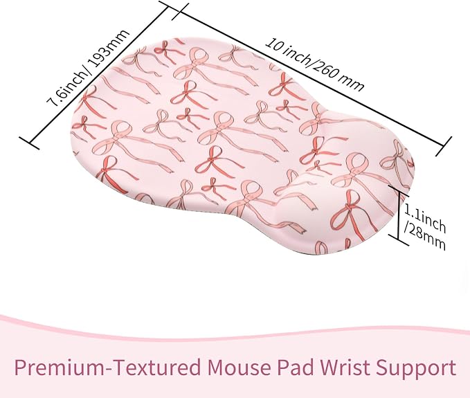 Cute Bow Mouse Pad Wrist Support Wrist Rest, Ergonomic Mouse Pad with Non-Slip Base for Office Gaming Working Computers, Desk Accessories Workspace Organizers,Light Pink Bow Knots