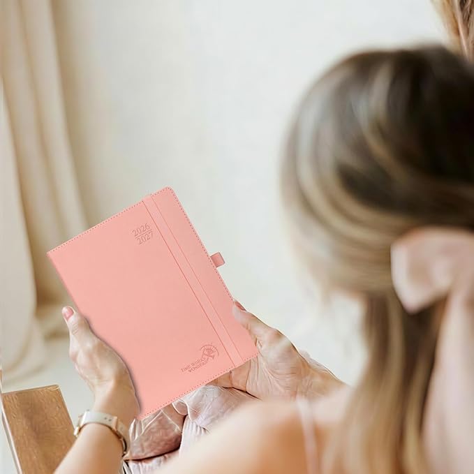 POPRUN Planner 2026-2027, 6.5" x 8.5", Academic Planner 2026-2027 Weekly and Monthly (July 26-June 27) Hourly Appointment Book with Inner Pockets, Leather Soft Cover, 100GSM - Black