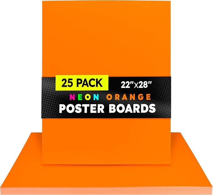 Hygloss Medium Poster Board 22x28 - 25 Neon Orange Single Color Bulk Pack - 10 Pt. Thickness Colored Poster Board Paper for Projects, Signs, Displays - Posterboard Multipack 22" x 28"