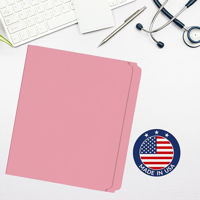 Top Tab File Folder, Pink, 2 Fasteners (2B1&3), 11 Point Reinforced Straight-Cut Tab, Letter Size, 50/Box