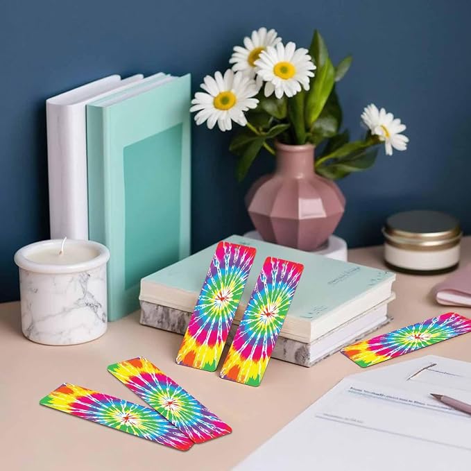 Tie Dye Bookmarks Set 5 with Tassels Rainbow Rendering Wooden Bookmarks for Reading Women Men Students Teachers School Supplies