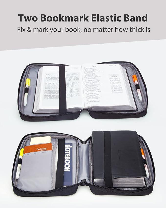 Bible Covers for Men & Women, Bible Case Carrying Church Bag with Book Stand, Bible Bag with Handle, Zipper and Multi-Pockets for Scripture Study Bible Protector