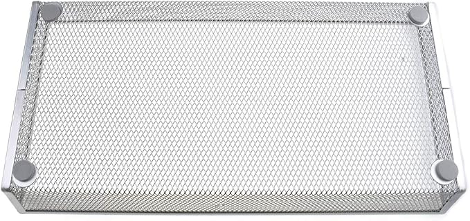 HAHIYO Stackable Mesh Tray Cup 12 x 6 x 2 inches Sturdy Container for Desk Drawer Organizer Collection for Home Office School kitchen Soft Foam Feet No Sharp Edges 1 Pack Silver