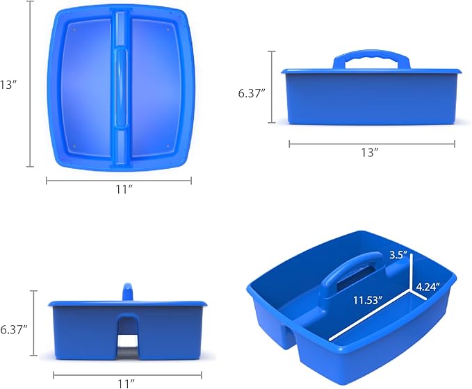 Storex Classroom Craft Caddy, 3 Compartment Plastic Organizer with Carry Handle, Assorted Colors, Color Assortment WILL Vary, 9.25 x 5.25 x 9.25 Inch, Case of Six 5-Packs (00941A06C)