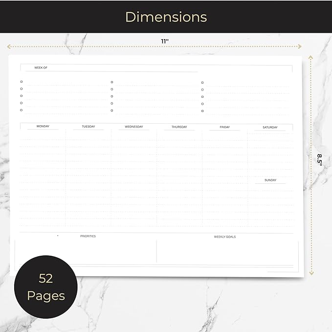 BLU MONACO Weekly Planner Notepad | Undated Planner Pad With 52 Tear-Off Sheets | Beautiful Weekly To Do List Notepad for Goals, Priorities and Task Tracking | 11β x 8.5β Desk Organizer Pad