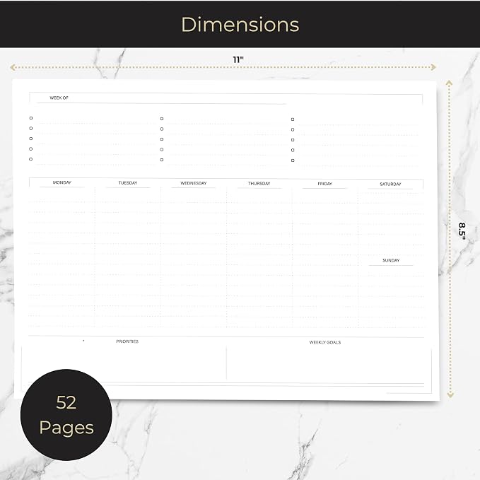 BLU MONACO Weekly Planner Notepad | Undated Planner Pad With 52 Tear-Off Sheets | Beautiful Weekly To Do List Notepad for Goals, Priorities and Task Tracking | 11β x 8.5β Desk Organizer Pad