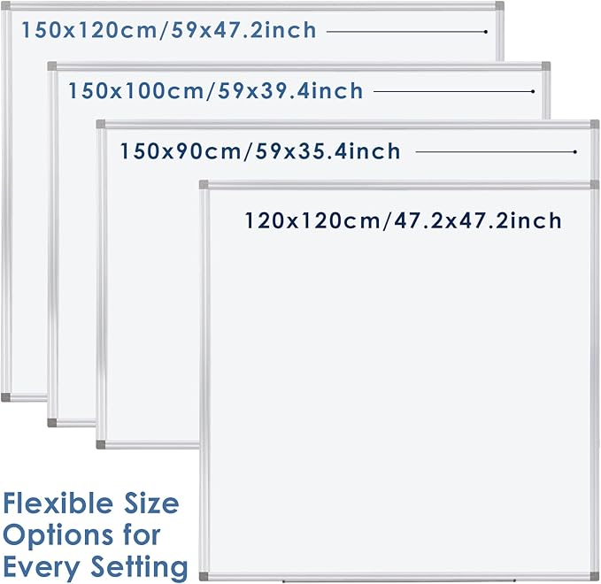 SWANCROWN Magnetic Dry Erase Whiteboard 48" x 48" Large White Board for Wall, Silver Aluminium Frame, Square Wall-Mounted White Board for School, Office and Home, 4' x 4'