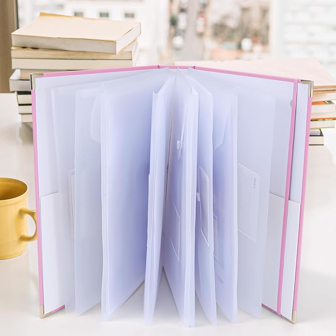 XKDOUS Important Document Organizer Emergency Binder Life Organizer Folio Folders with 9 Pockets Expanding File Storage Holder for Papers, Letters, Cards, Bills, Passports, Photos