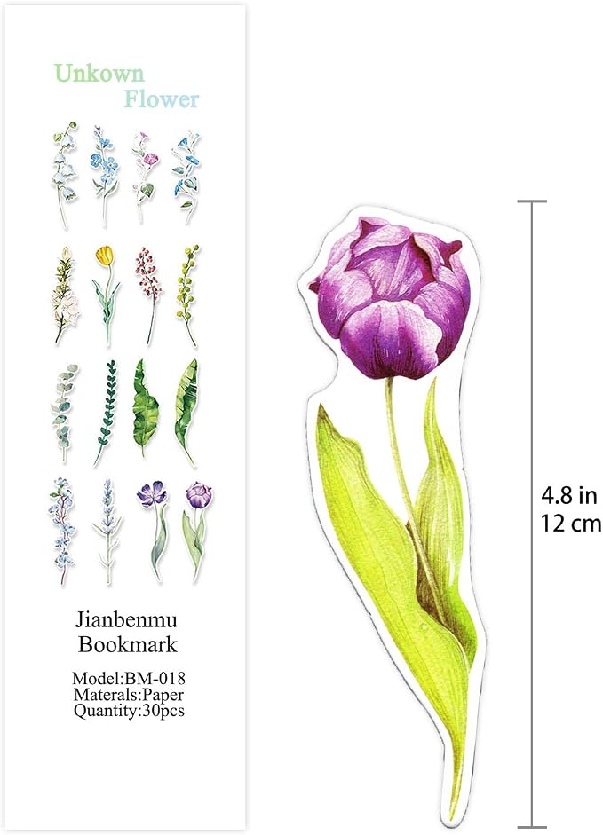 Colorful Flower Bookmarks, 30 PCS (Unknown Flower)