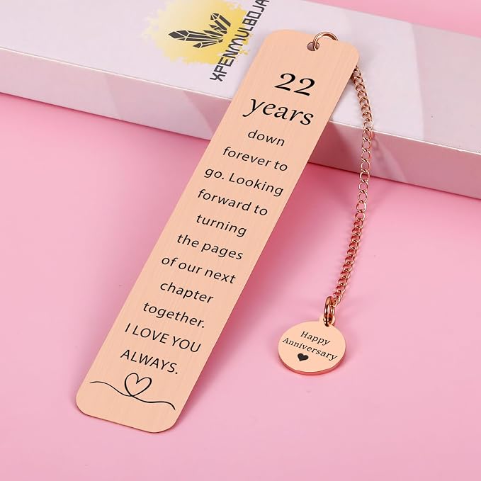22 Year Anniversary Copper Gifts for Him/Her, 22th Wedding Anniversary for Wife Husband - Copper Anniversary Bookmark for Women Men Couple