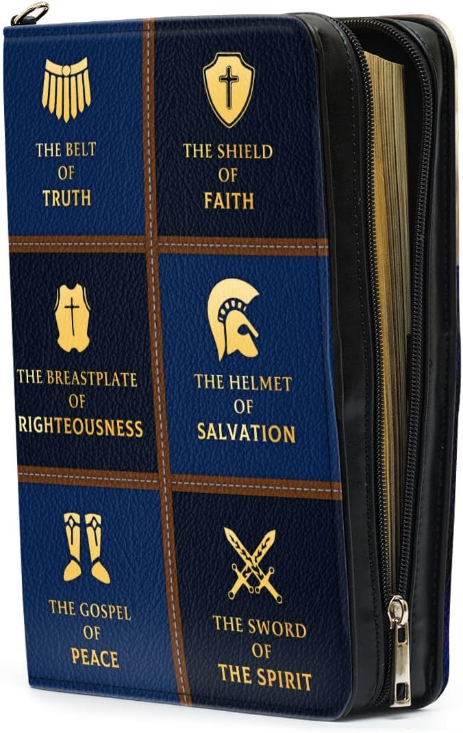 Jesuspirit Bible Covers for Men - Armor of God Bible Cover - Christian Bible Cover with Faith Scripture - Religious Appreciation Gifts for Pastor, Father's Day Gifts (D - Armor of God Male, Large)