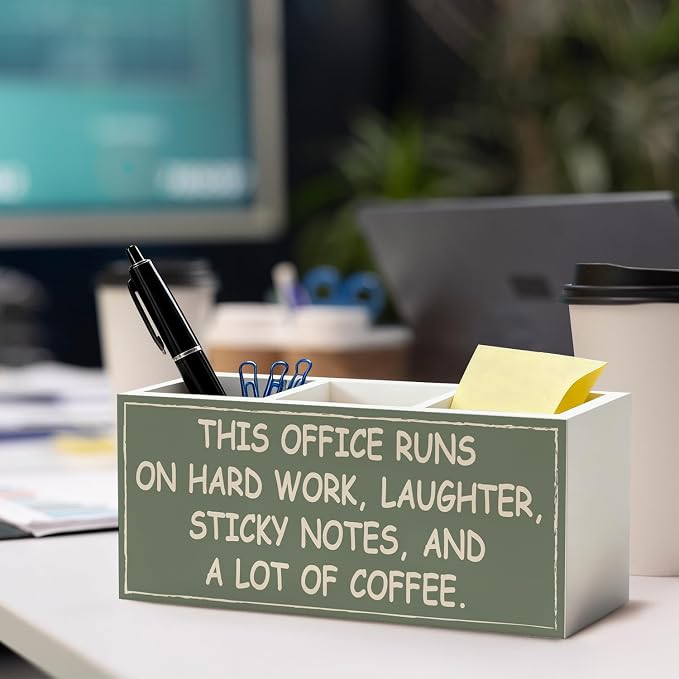 Green Funny Office Pen Pencil Holder, Office Humor Gifts Wood Desk Organizer and Accessories, Funny Coworker Gifts for Women Men Pen Holder Desk Organizer for Office Tabletop
