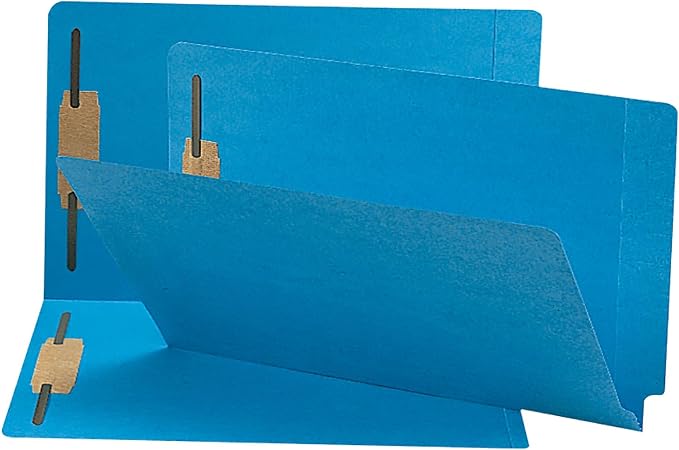 Smead End Tab Fastener File Folder, Shelf-Master® Reinforced Straight-Cut Tab, 2 Fasteners, Legal Size, Blue, 50 per Box (28040)