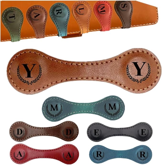 Personalized Magnetic Leather Bookmark, 26 Letters Bookmark Customized Initial Bookmarks Multi Functional Cute Meaningful Gift for Wonmen Teachers, Book Lovers (Y, Light Brown)