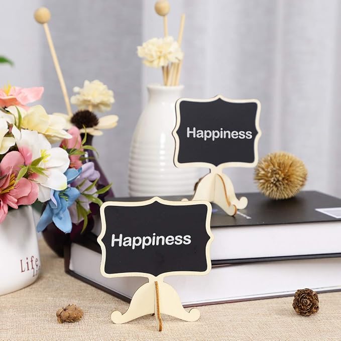 uxcell 8pcs Mini Chalkboards Signs with Support Easel Wood DIY Tag for Weddings Message Board Table Number Reminder Price Tag Beige