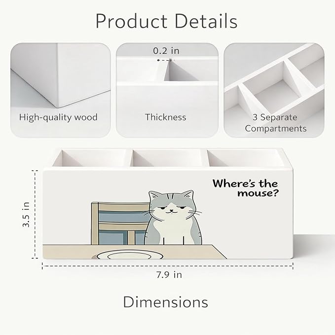 Funny Cat Pen Holder, Desk Organizer, “Where’s the Mouse?” Cute Cat Desk Storage for Pens, Pencils, Markers, Scissors – Great Gift for Kids, Cat Lovers, Students, Teachers