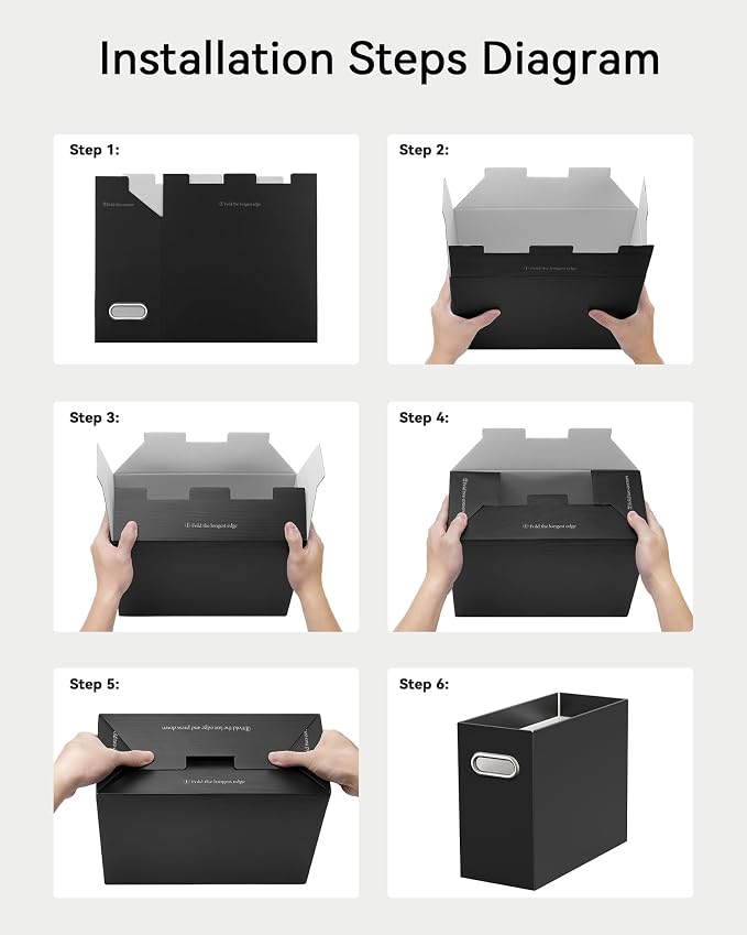 Oterri Cardboard File Organizer Box for Hanging File Folders Letter Size,File Box for Computer Desk,File Cabinet,Working Home,Office,Classroom (Black+White, Letter Size - 4 Packs)