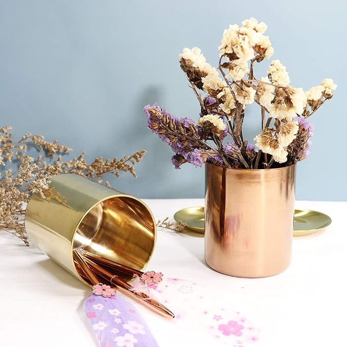 MultiBey Gold Pencil Holder Cup, Luxury Pen Holder Metal Organizer Small Vase, Desk Accessory for Office Home