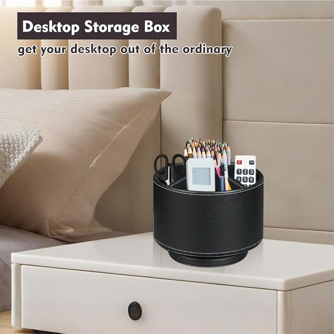 360°Rotatable TV Remote Control Holder with 4 Compartments, Bedside Table Remote Caddy, Desktop Storage Box, Office Desk Accessories, Art Supply Organizer for Controllers, Makeup Brush, Home Décor