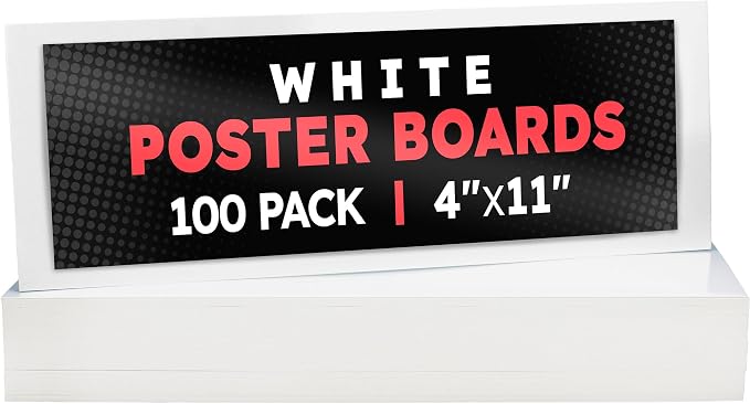 Hygloss Small Poster Board 4x11 - 100 Count Bulk Pack - 10 Pt. Thickness White Poster Board Paper for Projects, Presentations, Displays, Signs, Crafts - Blank Posterboard Multipack 4" x 11"
