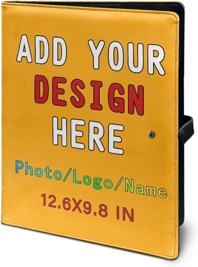 Personalized Leather Portfolio for Men Women, Custom Logo/Text/Photo Binder, A4/Letter Size Document Holder for Documents, Business, Conference, School, Orange