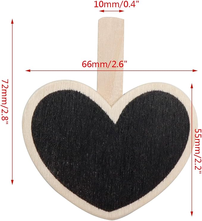 Wealrit 20 PCS Wooden Mini Chalkboard Blackboard with Clip Message Chalk Board Tag Signs Clips Basket Labels Clip for Memo,Note Taking(Heart)