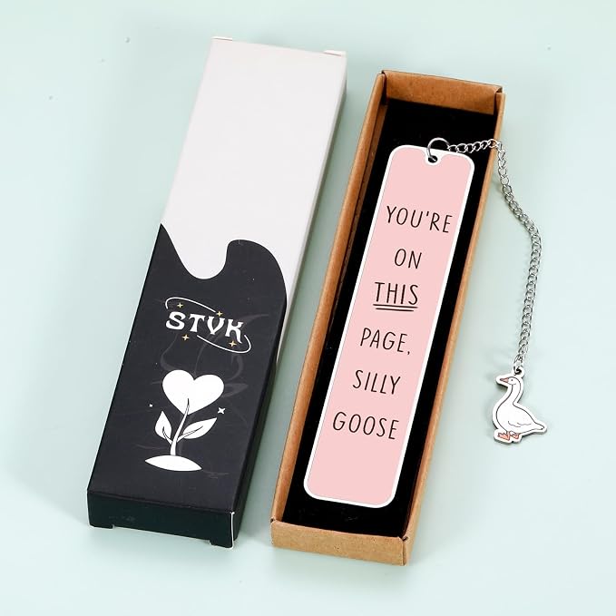 Pink Bookmarks Funny Silly Goose Book Marks for Reading Women Book Lovers Gift Fathers Day Gifts for Men Husband Nerds Book Club Gift Hilarious Birthday Gift Ideas 1Pcs 2-Sides for Teens Kids