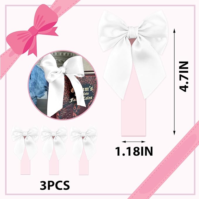 White Satin Bow Bookmark Anniversary Coquete Book Mark Mini White Satin Ribbon Bows Appliques Bowknot for Book Lovers Crafting Sewing