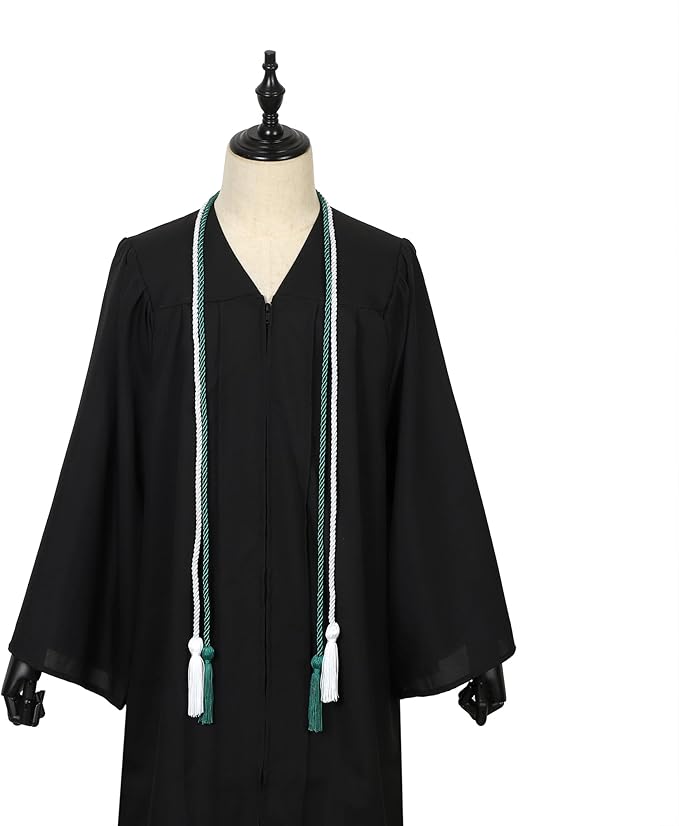 Graduation Double Honor Cords with Tassels Braided Academic Ropes for High School College Ceremony 68 Inch (Emerald Green+White)