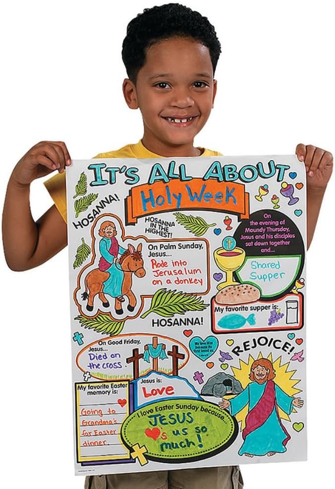 Fun Express Color Your Own All About Holy Week Posters - 30 Pack - DIY Religious Crafts for Kids and Sunday School Activities