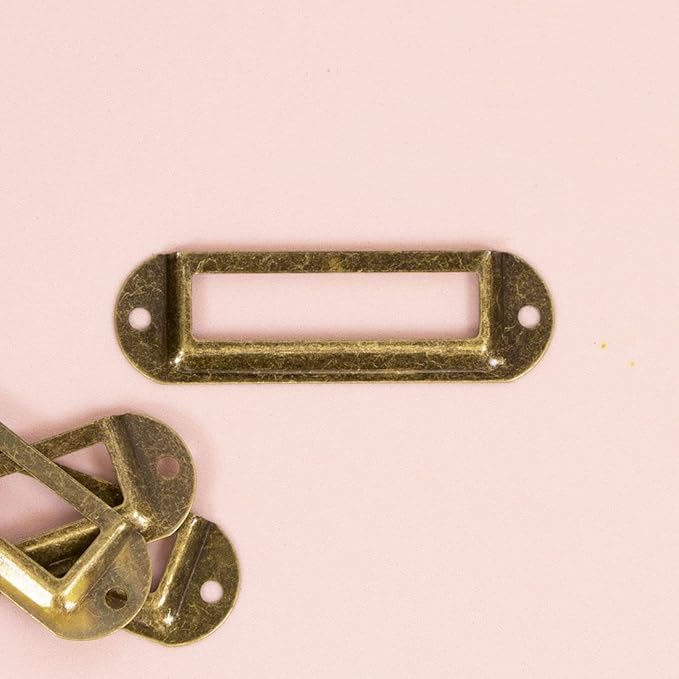 Craftelier - Set of 4 Basic Metal Label Holders for Decorating Your Scrapbooking Projects and Labeling Albums, Planners, Notebooks or Organizing Boxes - Size 7 x 2 cm - Bronze Gold