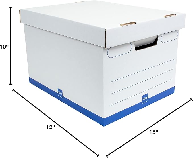 Office Depot® Brand Medium-Duty Storage Boxes, Letter/Legal Size, 15" x 12" x 10", White/Blue, Pack Of 5 - AAODMEDIUM5PK
