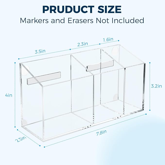 Strong Magnetic Pen Holder for Refrigerator, Whiteboard Dry Erase Marker Holder for Fridge, Magnet Acrylic Pen Holder with 3 Compartments, Magnetic Cup for School, Classroom, Locker Organizer