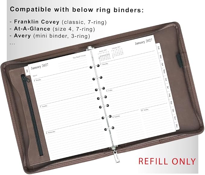 newestor 2027 Weekly & Monthly Planner Refill, 5-1/2" x 8-1/2", Jan 2027 to Dec 2027, 7-Hole Punched for Mini Binders