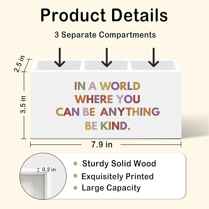 Be Kind Inspirational Pen Pencil Holder for Desk, Positive Motivational Office Desk Accessories, Boho Makeup Brush Toothbrush Holders Organizer for Office Classroom Bathroom