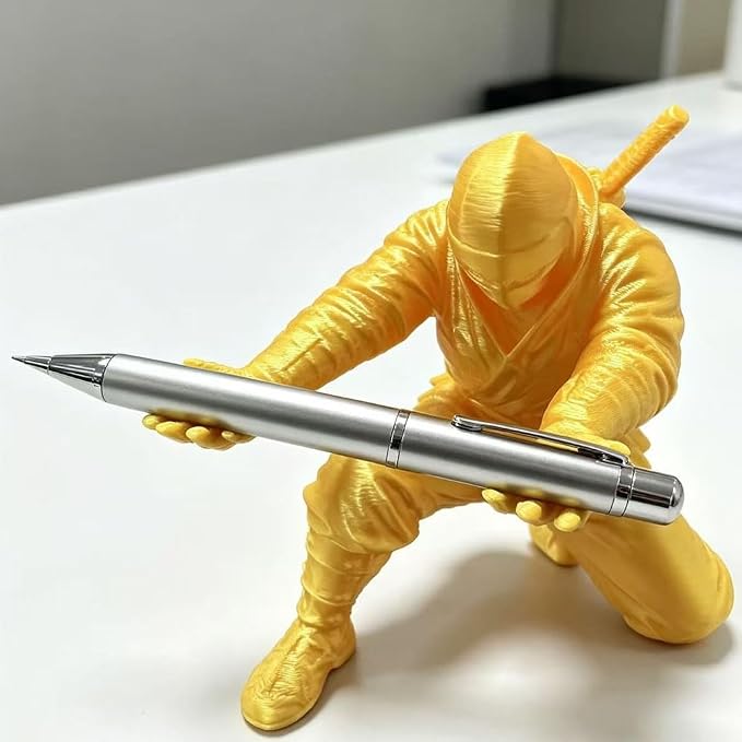 Ninja Pen Holder for Desk, Black Ninja Decor Pen Stand Pencil Holder Desk Accessories for Office Home Classroom (Black Ninja) (Gold Ninja)