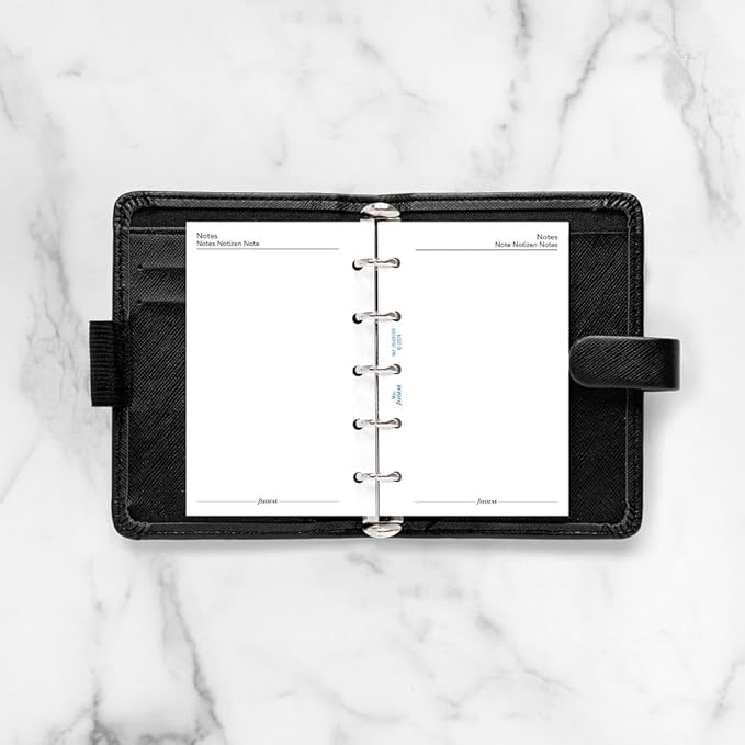 Filofax Calendar Diary Refill, Mini Size, Week on One Page with Notes, White Paper, Unruled, Multilingual: Four Languages, 2026 (C68109-26)
