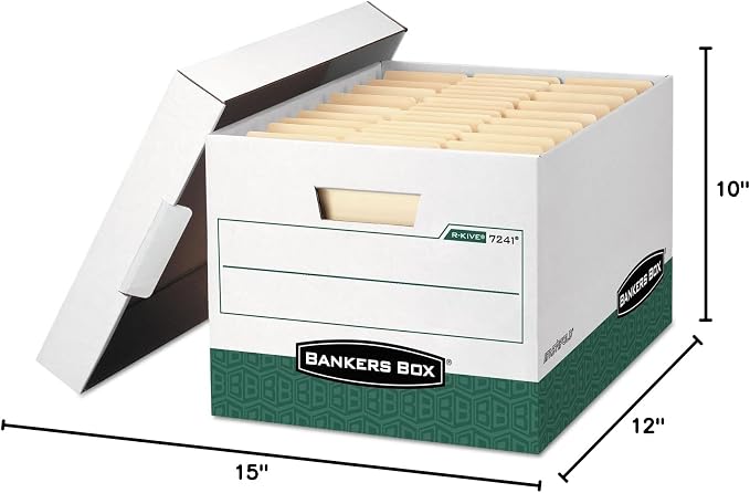 Bankers Box 07241 Storage File, Letter/Legal,12-Inch x15-Inch x10-Inch, 12/CT, White/Green