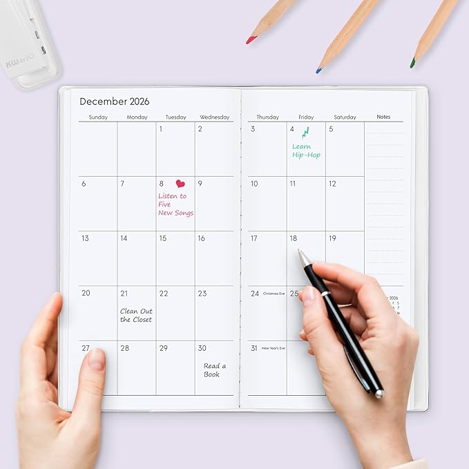KONVINIT Pocket Calendar 2025-2027, Pocket Planner 2026-3.7" x 6.7" - Runs from July 2025 Until December 2027, Monthly Planner 2025-2027 with PVC Cover for Planning, Purple