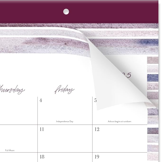 Cambridge Desk Calendar 2025-2026 Academic, Leah Bisch, Monthly Desk Pad, 17-3/4" x 11", Compact, Stripe (LB39-705A)
