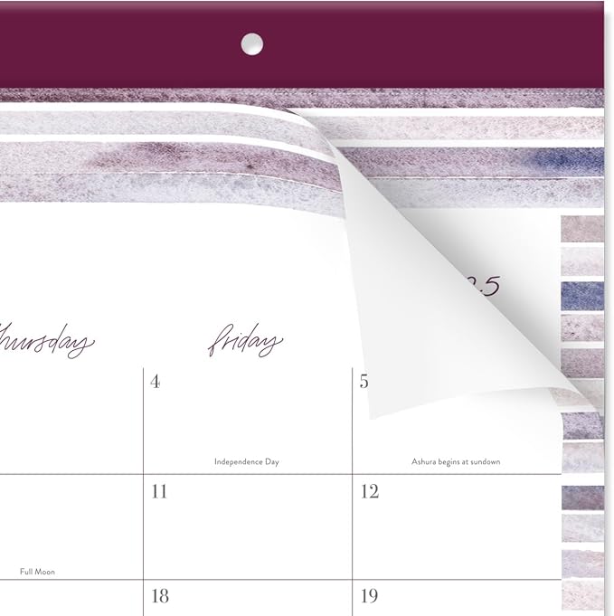 Cambridge Desk Calendar 2025-2026 Academic, Leah Bisch, Monthly Desk Pad, 17-3/4" x 11", Compact, Stripe (LB39-705A)