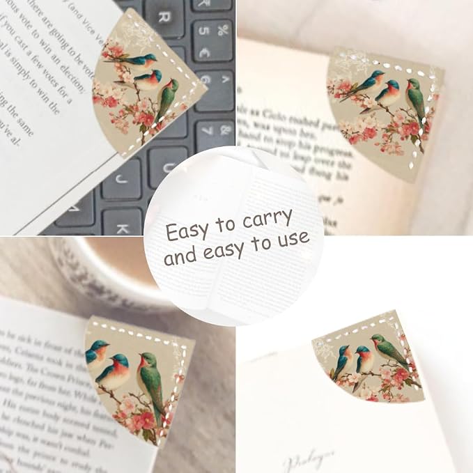 2PCS PU Leather Bookmarks 3.5x3.5 Inch Birds Cherry Blossom Design | PU leather bookmarks with birds cherry blossom design for novels, journals, planners, students, teachers and book lovers