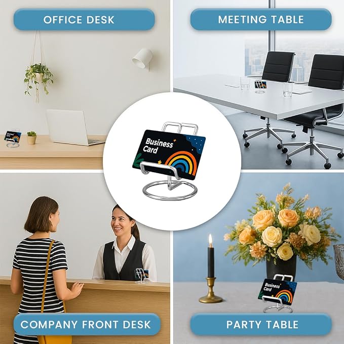 Silver Card Holder | Multipurpose Metal Phone Stand, Metal Business Card Holder & Desktop Tablet Stands | Business Card Display Stand for Office, Meeting Desk, Front Desk Reception for Men & Women