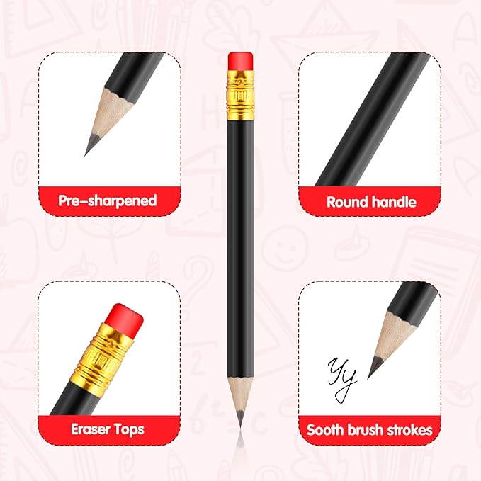 24 Pcs Mini Half Pencils Black Golf Pencils with Erasers Bulk 4 Inch Short Pre Sharpened Pencil Small Pencil for Games Baby Shower Bridal Shower Wedding Presents Classroom Back to School Office Pocket