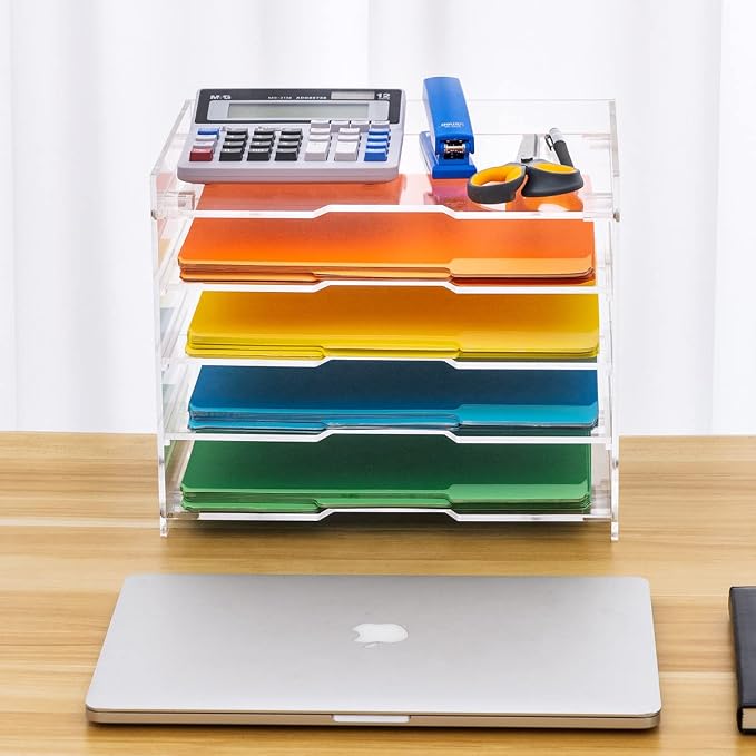 File Paper Organizer Letter Tray For Desk Office Supplies Folder Accessories Storage, Clear Acrylic, For Home School Desktop Organization