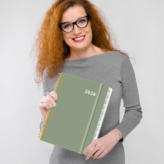 2026 Planner - Planner 2026 from January 2026 to December 2026 with 12 Monthly Tabs, Flexible Cover, Inner Pocket, 8.5" x 11", Green-C