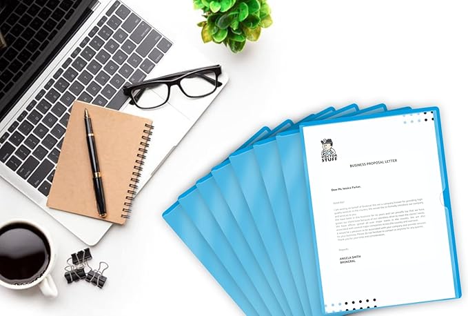 Doctor Stuff - 25 Pack L-Type Vinyl Plastic File Folders Letter Size, Light Blue Pocket Project Folders Clear Front, Documents Holder for Home, High School, Office and Medical Files