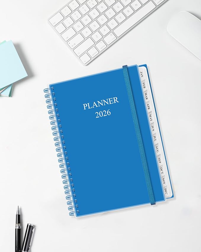 Planner 2026 - Weekly & Monthly Planner from January 2026 to December 2026, Agenda 2026 with Inner Pocket, Elastic Band, 6.4" x 8.5", Blue