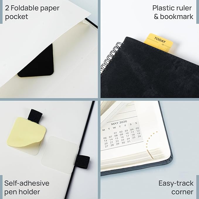 POPRUN 2026 Weekly Planner (A4-8.25'' x 11.75''), Quarter-Hourly Appointment Book (Jan. 2026 to Dec. 2026) with Monthly Tabs, Spiral Softcover, 2 Inner Pockets, Pen Holder - Blue Green