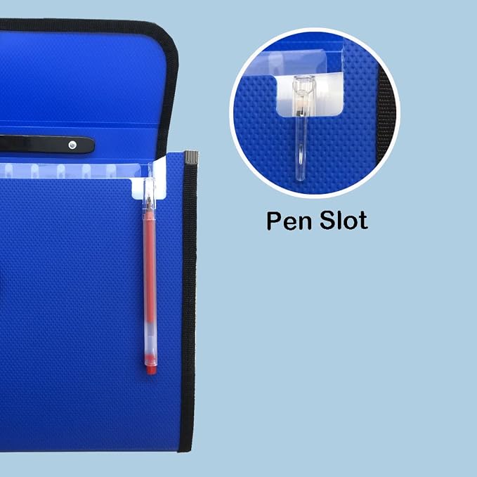 Extra Large Legal Size/Foolscap 12 Pockets Accordion File Organizer with Handle, TRANBO Portable Expanding File Folder, Expandable Plastic Document Organizer for Travel School Office - Blue